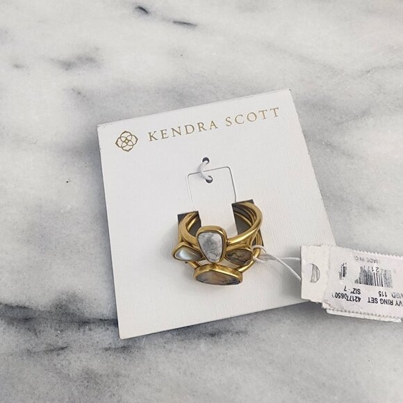 NWT Kendra Scott IVY Set Of 3 Rings Stack Rings size 7 White Stone Mix - Picture 2 of 5